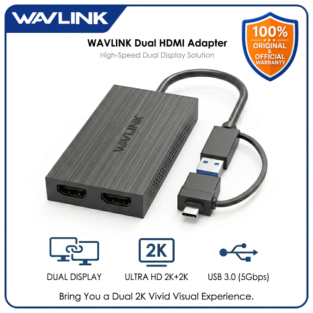 WAVLINK USB to Dual HDMI Adapter 2-in-1 USB-A/C ตัวแปลง USB 3.0 เป็น HDMI 2 พอร์ต รองรับ 2 จอ สำหรับ