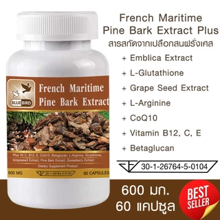 French Maritime Pine Bark Extract Plus สารสกัดจากเปลือกสนฝรั่งเศส ตรา บลูเบิร์ด 600 มก. 60 เม็ด