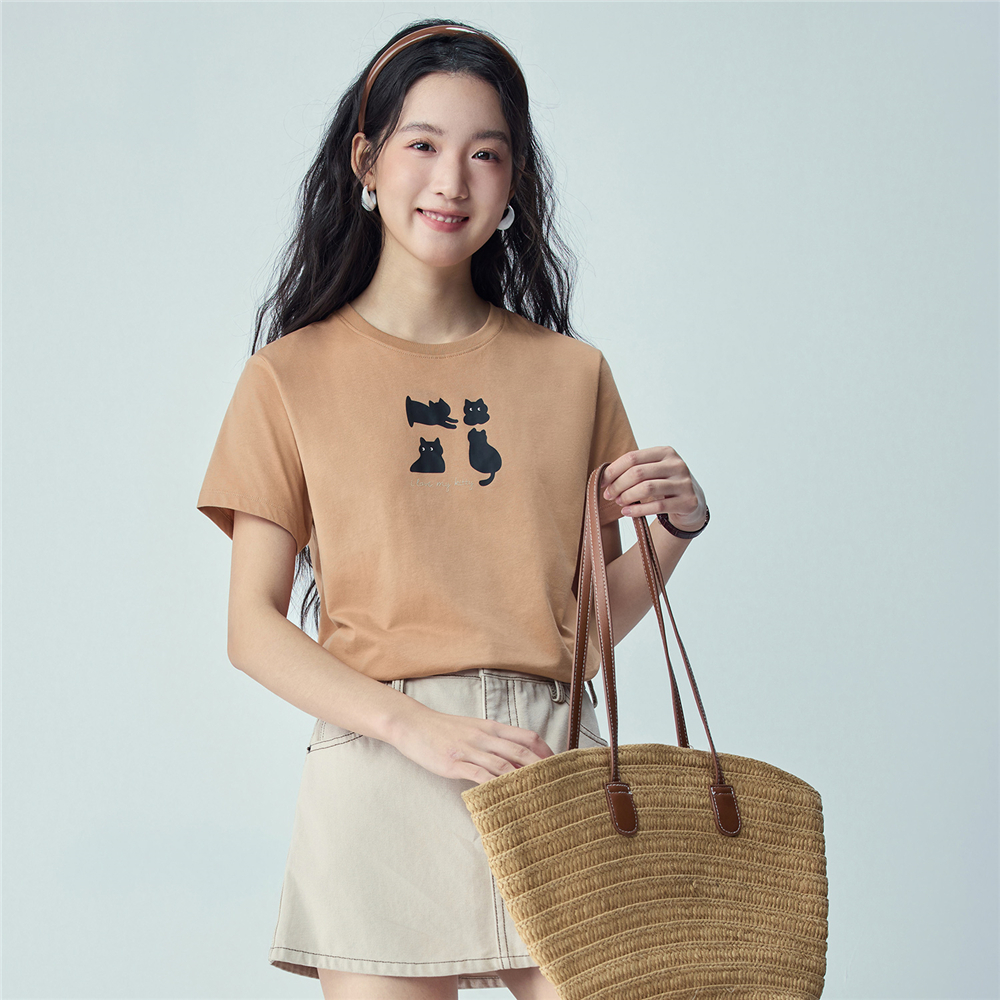 GIORDANO (Online Exclusive) เสื้อยืดผู้หญิง Women's Regular Animal Printed Tee 13326304