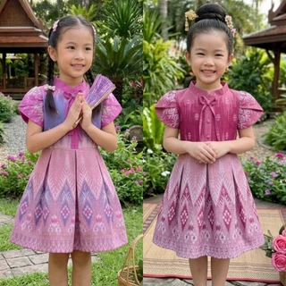 เดรสผ้าฝ้าย ชุดไทยเด็ก ชุดไทยใส่ไปโรงเรียน💚พร้อมส่ง(KT)