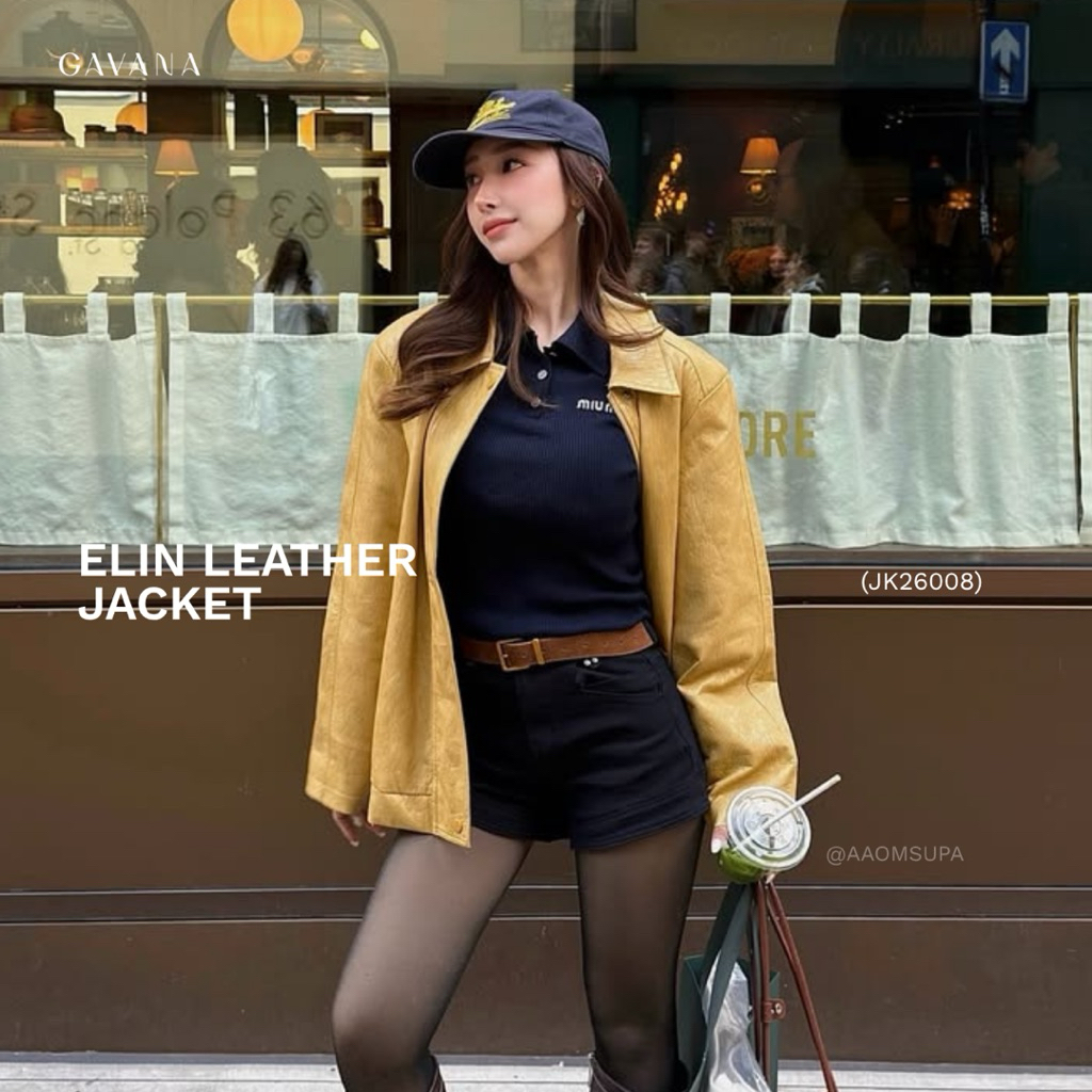 GAVANA - Elin Leather Jacket แจ็คเก็ตหนังแขนยาว #JK26001