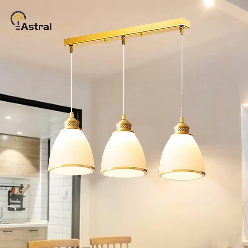 โคมไฟแขวน 3 หัว สีทองโรสโกลด์ โคมไฟแก้วขาว ดีไซน์หรู ปรับความยาวได้ เหมาะกับห้องทานอาหาร ห้องนั่งเล่น