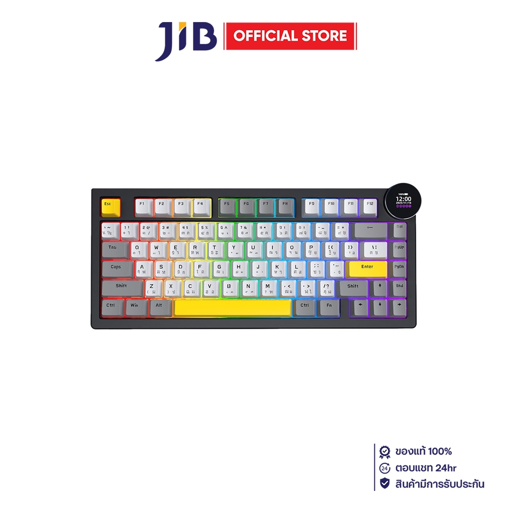 WIRELESS KEYBOARD (คีย์บอร์ดไร้สาย) AJAZZ AK820V2 - WHITE PEACH SWITCH RGB EN/TH BLACK-GRAY-YELLOW