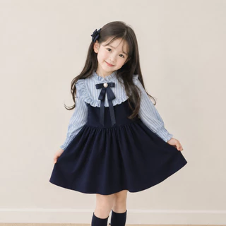 Hania Kids พร้อมส่ง ชุดเดรสกระโปรง สไตล์เกาหลี สำหรับเด็กผู้หญิง มีโบว์ - K4124930-1