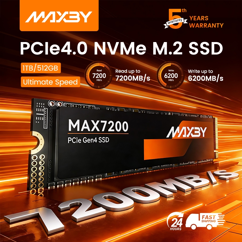 MAXBY MAX7200 SSD 1TB M.2 2280 NVMe PCIe 4.0  ความเร็ว 7200MB/s สำหรับเล่นเกม PS5 ประกอบคอม ตัดต่อวิดีโอ  รับประกัน 5 ปี