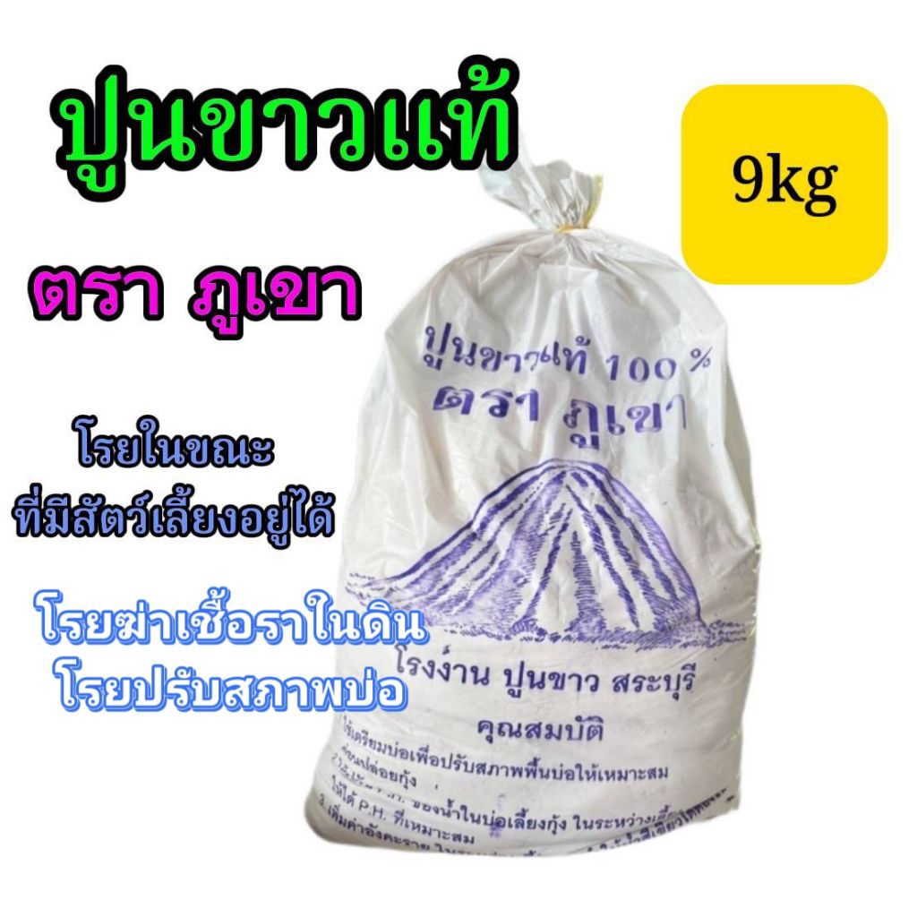 ปูนขาวแท้ ปูนขาวโรยฆ่าเชื้อ ปรับสภาพดินและบ่อ 9กก. ตราภูเขา