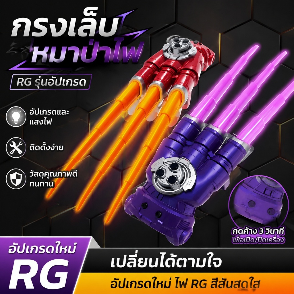 ของเล่นกรงเล็บหมาป่าเพลิงแบบใหม่ ยืดหดได้ มีแสงและเสียง ประกายไฟหมุนเลเซอร์ ของขวัญปีใหม่สำหรับเด็กผู้ชาย