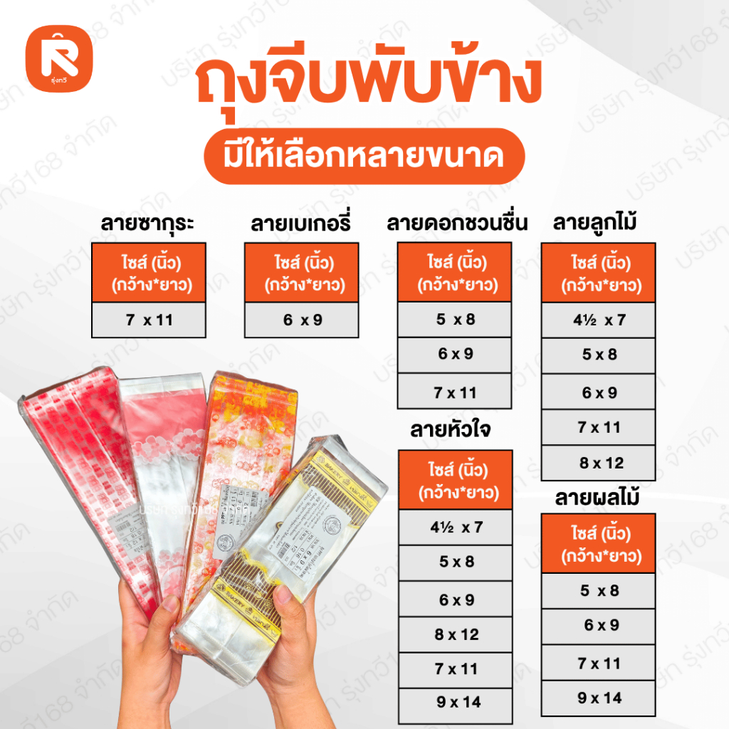 ถุง (1แพค) ถุงจีบพับข้าง ตราปู (500กรัม)  ถุงจีบ ถุงพับข้าง ตราปู ถุง PP พับข้าง ถุงพิมพ์ใสพิมพ์ลาย  ถุงจีบใส่ขนมถุง