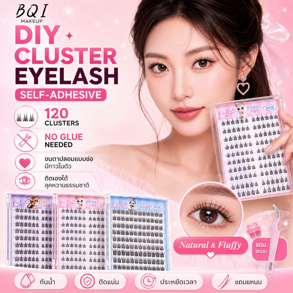 ขนตาปลอมแบบช่อมีกาวในตัว 120 ช่อ DIY Cluster Eyelash ไม่ต้องใช้กาว แถมแหนบ กันน้ำ ติดแน่น ลุคธรรมชาติ