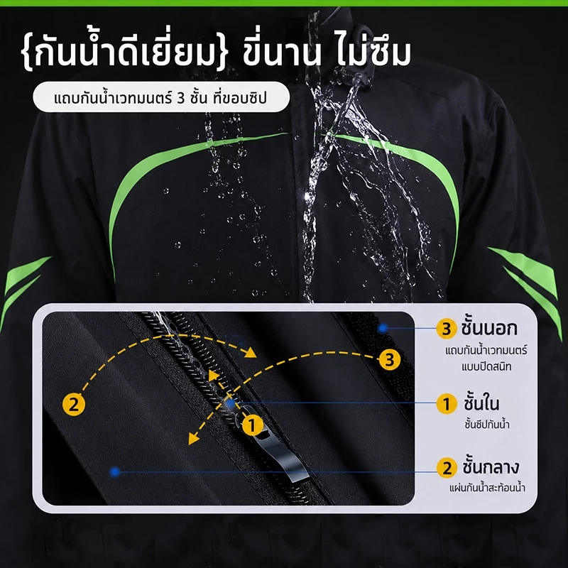 ชุดกันฝนพายุแบบหนา เสื้อ+กางเกง+หมวก กันน้ำ มีแถบสะท้อนแสง thumbnail 6