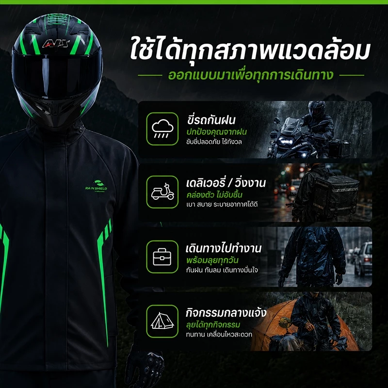 ชุดกันฝนพายุแบบหนา เสื้อ+กางเกง+หมวก กันน้ำ มีแถบสะท้อนแสง thumbnail 9
