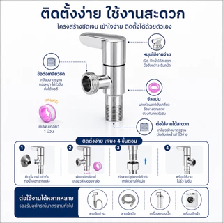 GRACEวาล์วน้ำสแตนเลส 304 คุณภาพสูง เปิด-ปิดน้ำได้ง่าย สำหรับติดตั้งกับฝักบัวและก๊อกน้ำ ใช้งานสะดวก อายุการใช้งานยาวนาน