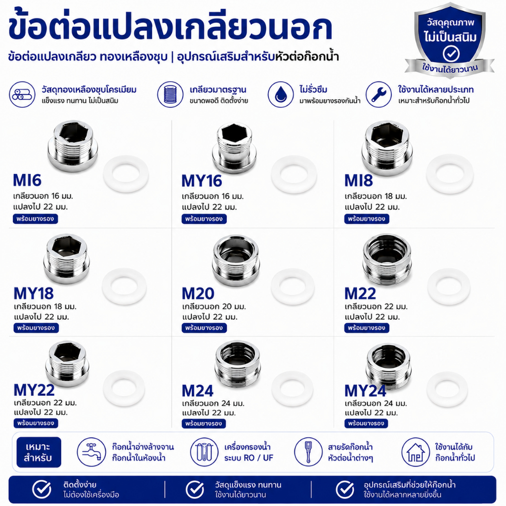 ข้อต่อแปลงเกลียวนอก ข้อต่อแปลงเกลียว ทองเหลืองชุป อุปกรณ์เสริมสำหรับหัวต่อก๊อกน้ำ