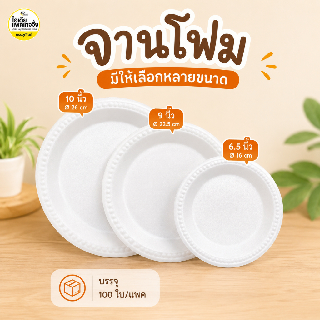 ยกหิ้ว จานโฟม จานใส่อาหารใช้แล้วทิ้ง 5 แพค (แพคละ100ใบ)
