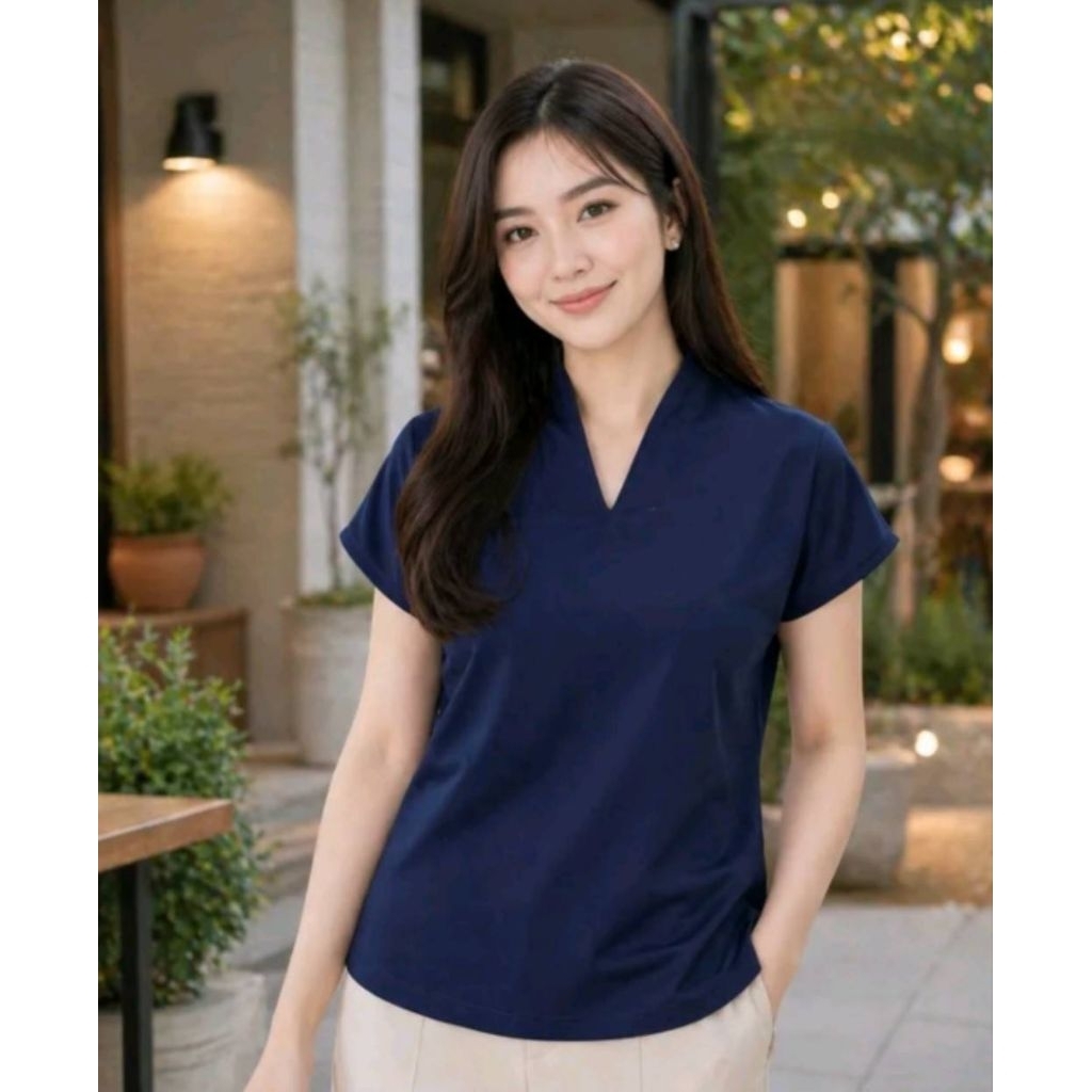 ( พร้อมส่ง) เสื้อคอวี คอหงส์ ใส่สบาย รูปที่ 2