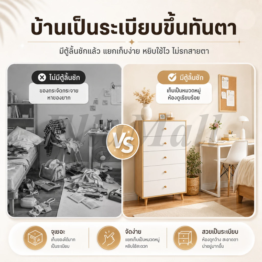 EM ตู้เตี้ยมีลิ้นชัก เก็บของ ตกแต่งบ้าน สไตล์มินิมอล thumbnail 3