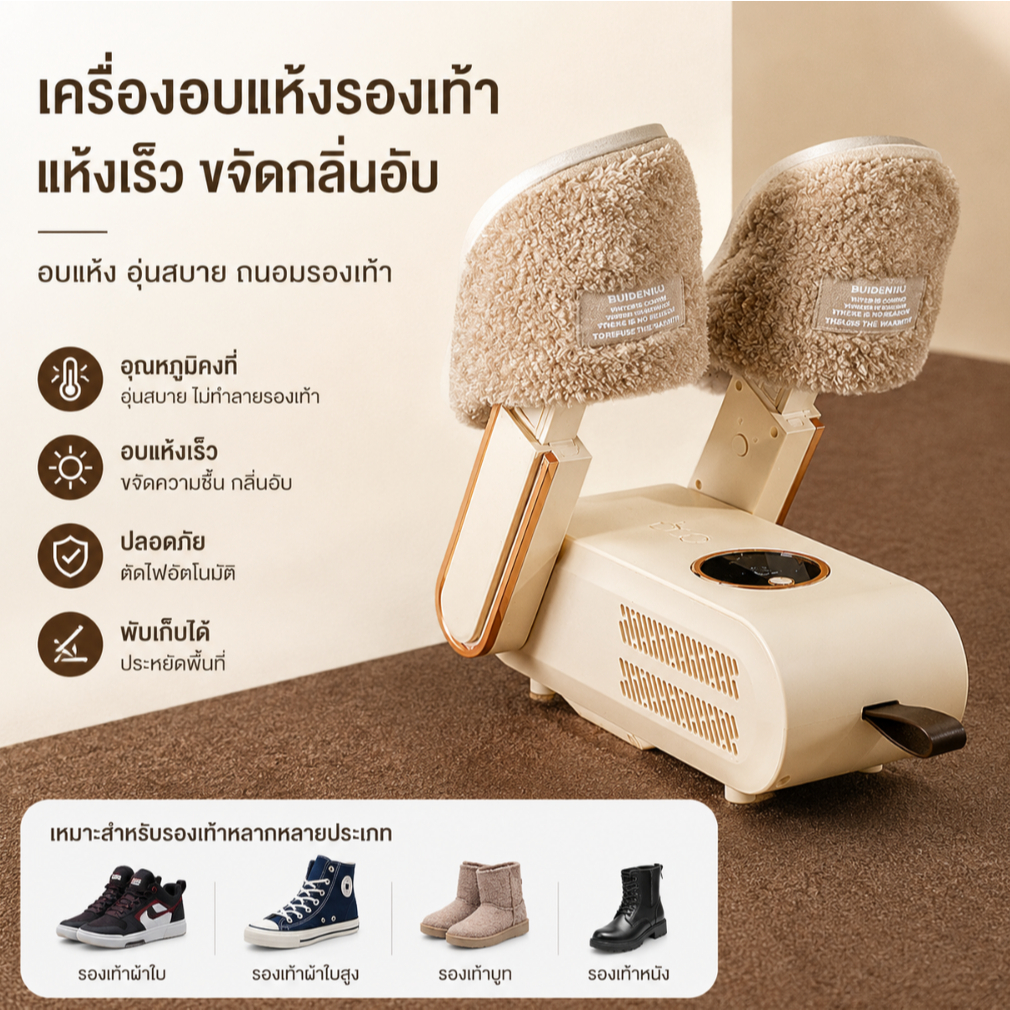 เครื่องเป่ารองเท้า 3 in 1 กำจัดกลิ่นไม่พึงประสงค์ได้ 99.99% กำจัดแบคทีเรียและความชื้น