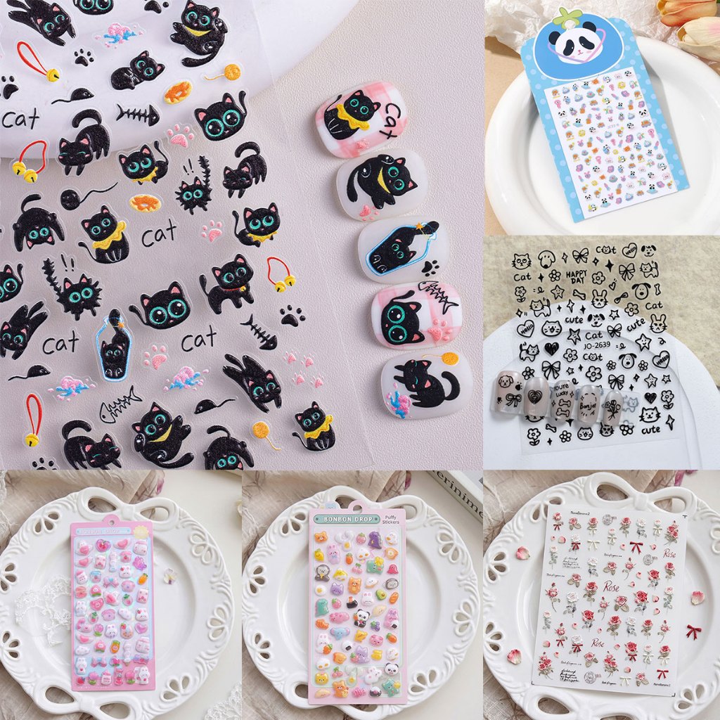 แมวดำ สติ๊กเกอร์ตกแต่ง DIY สติกเกอร์ติดเล็บสุดน่ารัก เหมาะสำหรับเคสโทรศัพท์มือถือ แล็ปท็อป และสติ๊กเกอร์