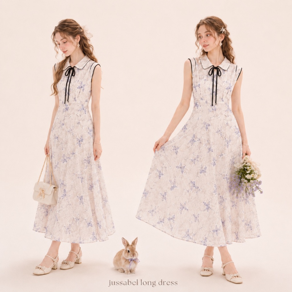 DR0466 LABELLE รุ่น Jussabel Long Dress เดรสยาวลายผีเสื้อ