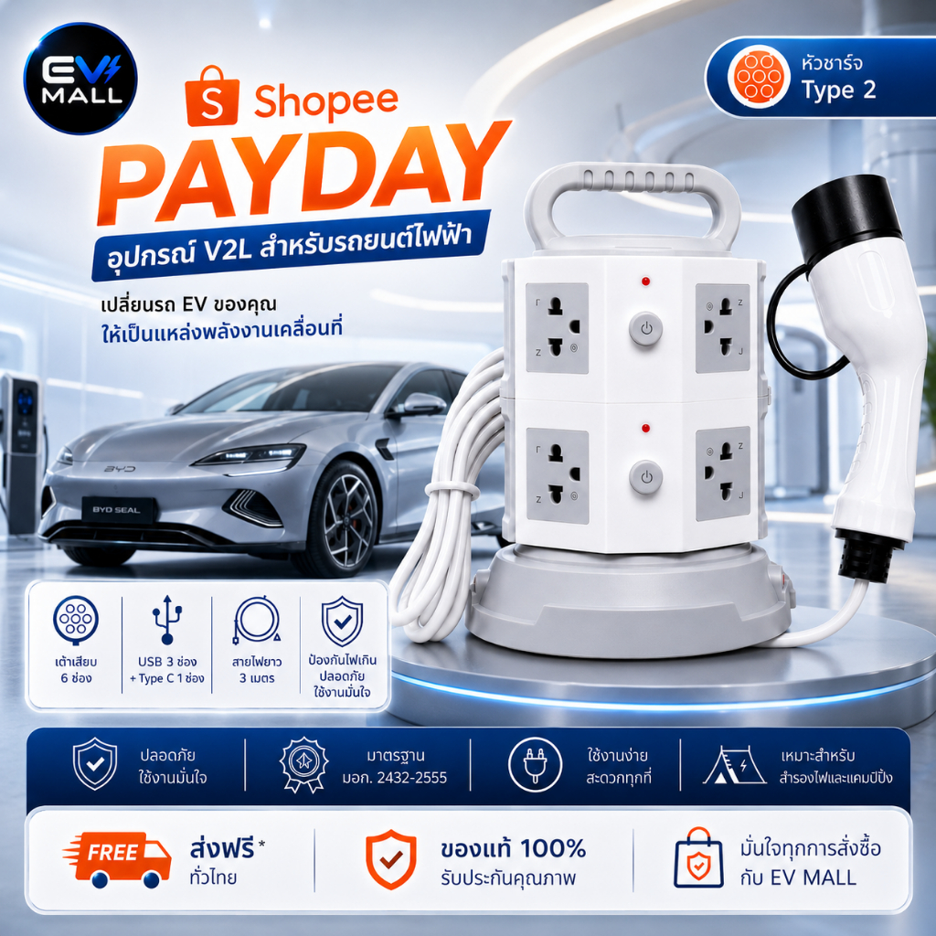 V2L03-ปลั๊กV2Lยาว 3เมตร ใช้เสียบไฟจากรถไฟฟ้ารองรับ Aion Deepal Jaecoo MG Geely ORA Zeekr Xpeng BYD N