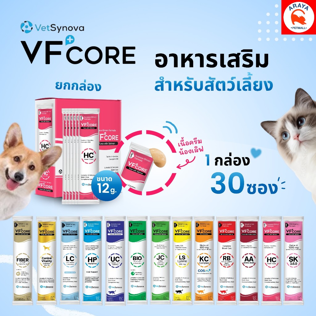 *ยกกล่อง30*12g.* VFCore อาหารเสริม วิตามินสัตว์เลี้ยง ไลซีน วิตามินรวม รูปแบบอาหารครีมเลีย