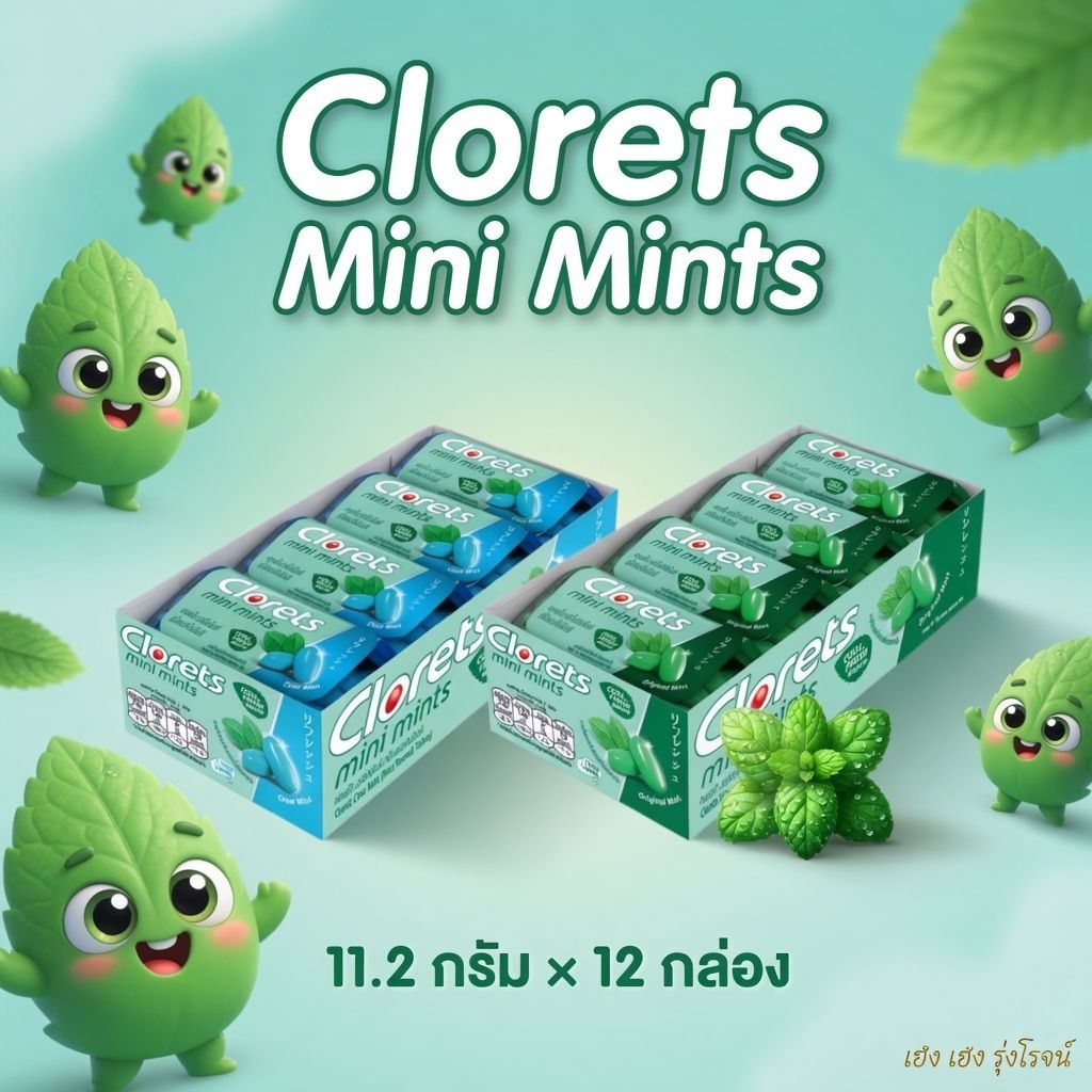 [แพ็ค12กล่อง] Clorets mini คลอเร็ท มินิ มินต์ เม็ดอม ลูกม เคลียร์มินต์ ออริจินอลมินต์ 11.2g