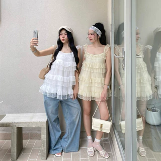 -𝐂𝐡𝐢𝐯𝐚- PEONY MINI DRESS | (แบบสวมหัว)มินิเดรสระบายไล่เลเยอร์ แต่งลูกไม้