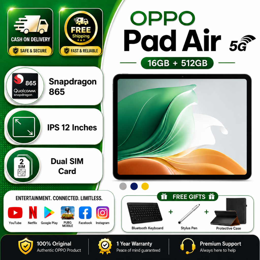 🔥 OPPO Pad Air 12" 5G 16GB+512GB แท็บเล็ตจอใหญ่ ใส่ซิมได้ เรียน ทำงาน เล่นเกมลื่น พร้อมของแถมครบ 🎁