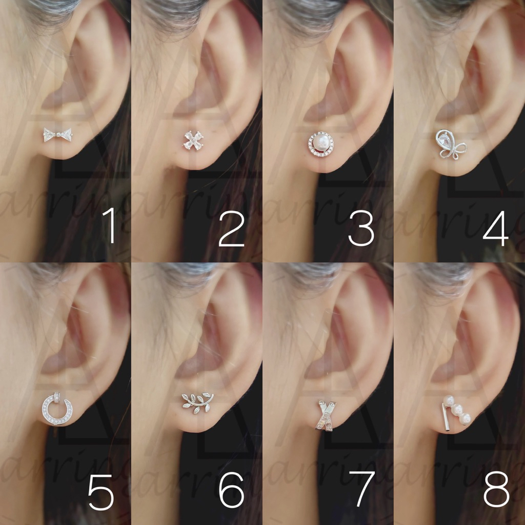 [มินิมอลสีเงิน171] ต่างหูแบบติดหู ราคาต่อ1คู่ พร้อมแป้น(ทับหลัง)แบบโลหะทุกคู่