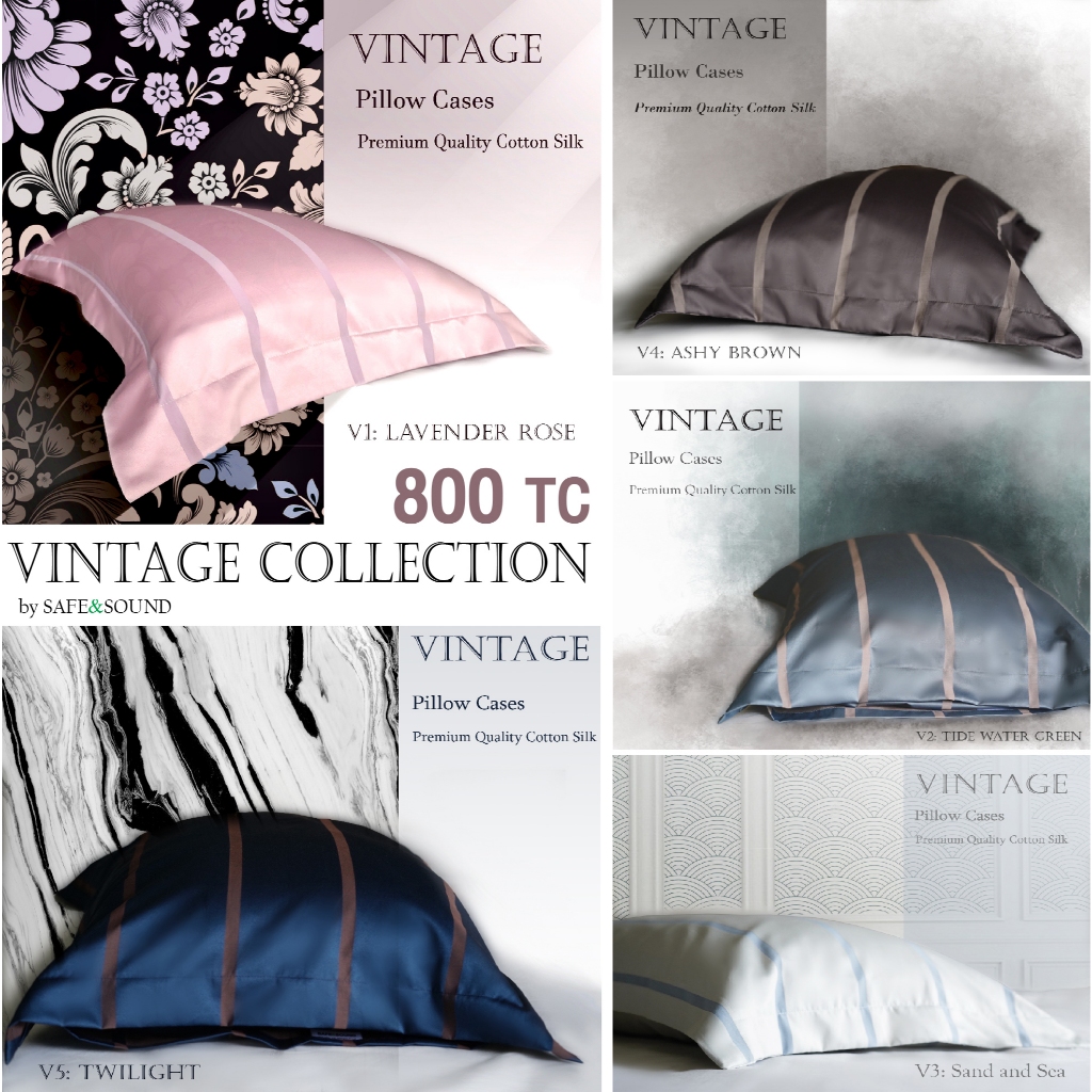 SAFE&SOUND ปลอกหมอนหนุน 800 TC กันไรฝุ่นแบบมีชาย ขนาด 20x30 นิ้ว Vintage Premium Quality Cotton Silk