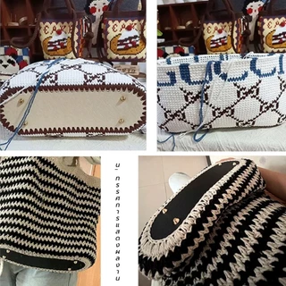 ฐานกระเป๋าหนัง PU อุปกรณ์เสริมกระเป๋าหนัง แบบแฮนด์เมด ขนาด : 18*5 / 22*10ซม กระเป๋าโครเชต์ DIY ด้านล่าง