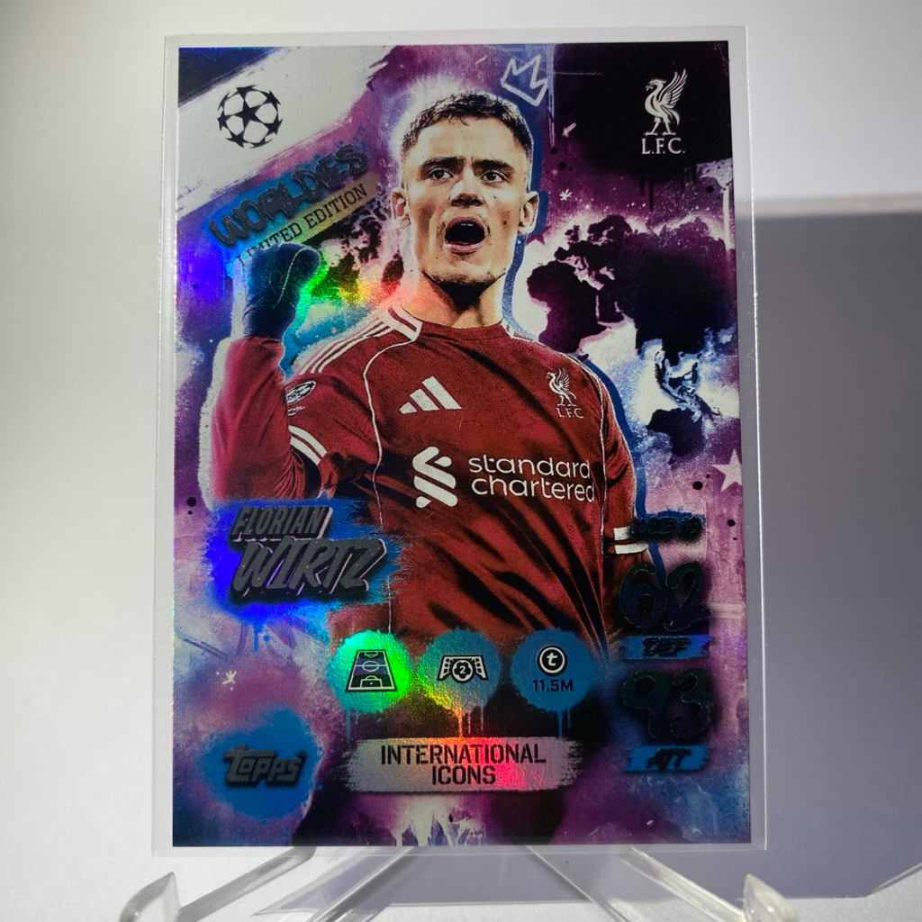 การ์ดนักฟุตบอล FLORIAN WIRTZ, LIVERPOOL, INTERNATIONAL ICONS, WORLDIES , LIMITED EDITION, MATCH ATTA