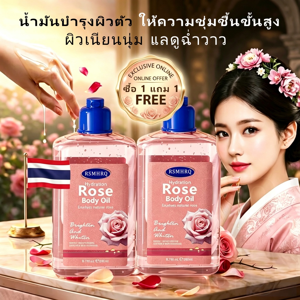 【ซื้อ 1 แถม 1】น้ำมันบำรุงผิวกายสกัดมะพร้าว โกโก้ กุหลาบ ให้ความชุ่มชื้น ซึมไว ไม่เหนียว ขนาด260ml