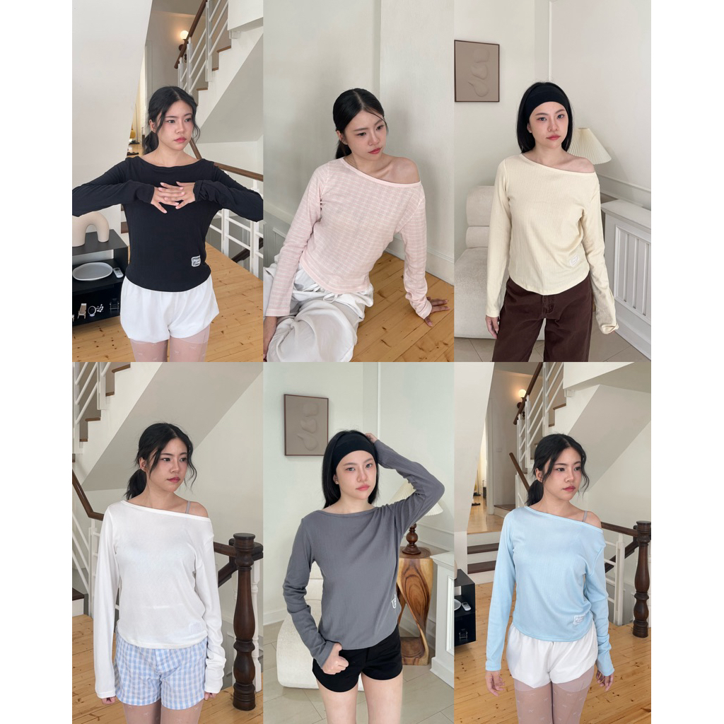 HAPTOP45 Morning Top เสื้อแขนยาวปาดไหล่ผ้าฉลุ (happysummer.bkk)