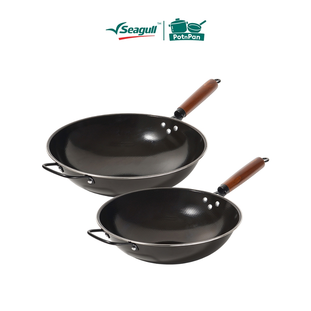 Seagull กระทะเหล็กเคลือบอีนาเมล Enamel Iron Wok มีให้เลือก 2 ขนาด