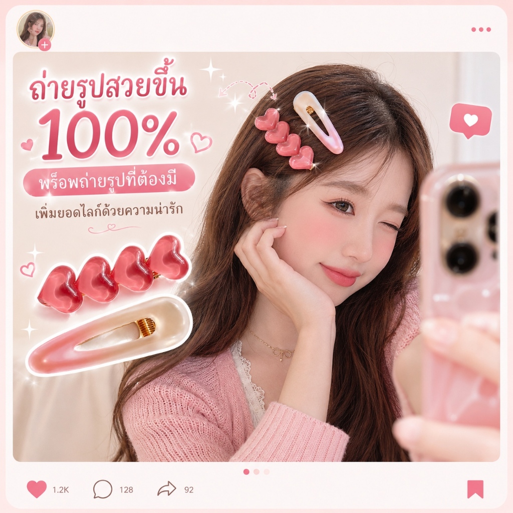 กิ๊บติดผมสีชมพู 2ชิ้น กิ๊บปากเป็ด กิ๊บหัวใจน่ารัก สไตล์เกาหลี ติดหน้าม้า เก็บผมข้าง แต่งผมผู้หญิง วัยรุ่น