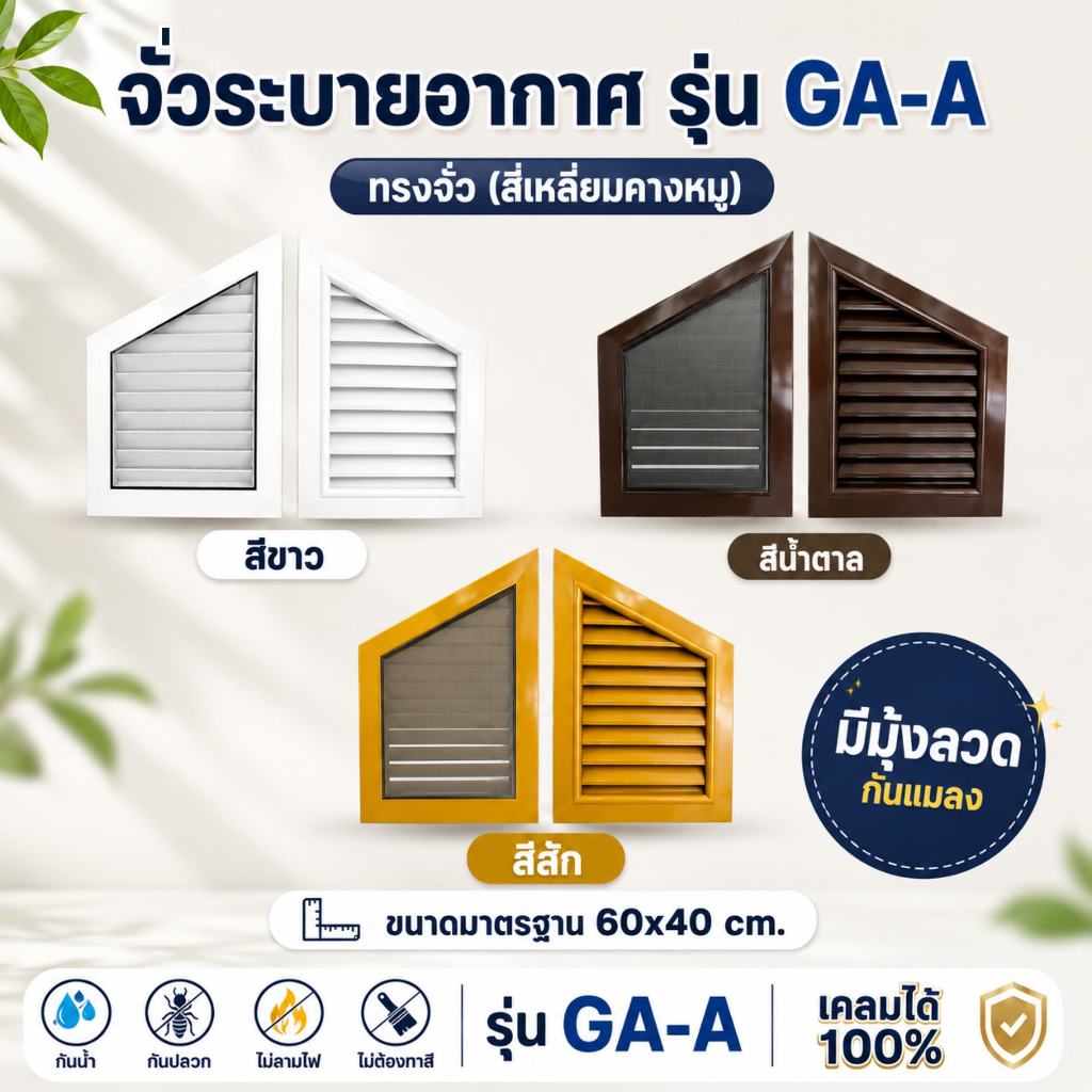 จั่วระบายอากาศ สี่เหลี่ยมค้างหมู จั่วช่องลม จั่วพีวีซี พร้อมมุ้งลวด ขนาด 40×60 cm. (แพ็คกล่อง 1 คู่)