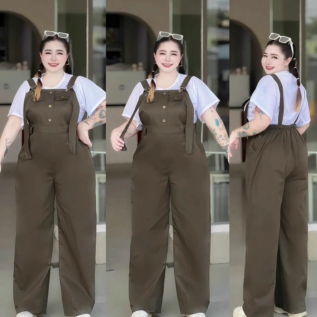 S70เอี๊ยมกางเกงขายาวแต่งกระดุมหน้า ผ้าบาร์บี้ สายปรับได้อก38-52 สาวอวบใส่แล้วไม่รั้งเป้า กระเป๋าข้างใช้งานได้จริง