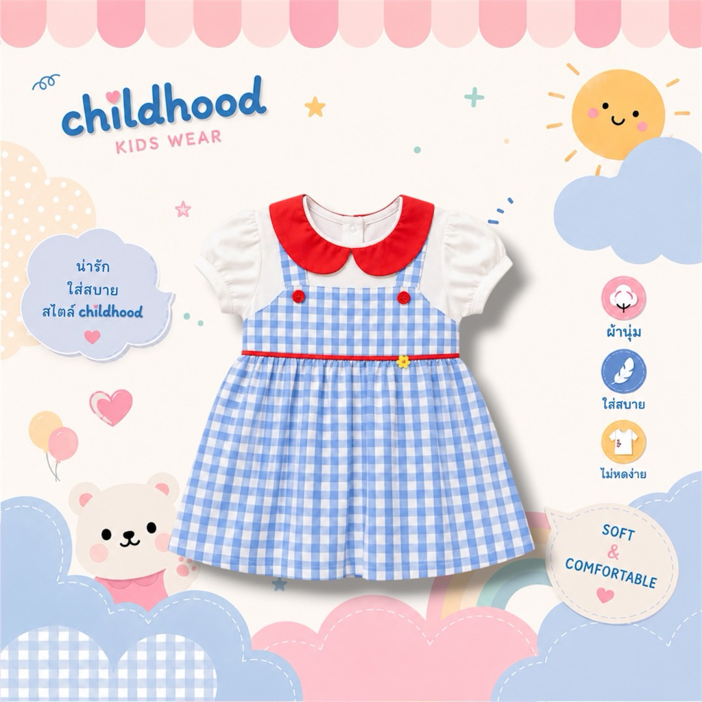 Childhood ชุดกระโปรงสำหรับเด็กผู้หญิง พร้อมส่งจากไทย