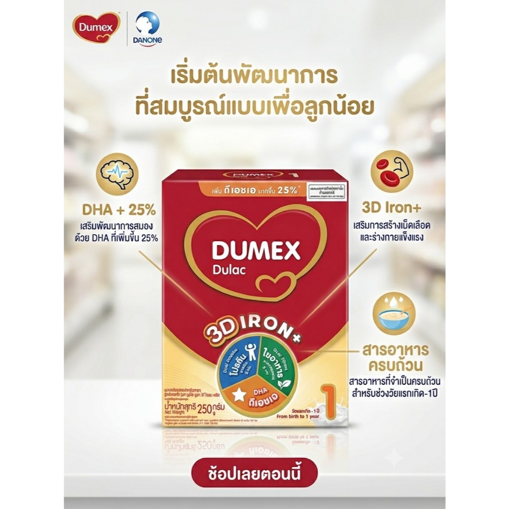 Dumex Dulac 250g. ดูเม็กซ์ ดูแลค ขนาด 250 กรัม (ช่วงวัยที่ 1)