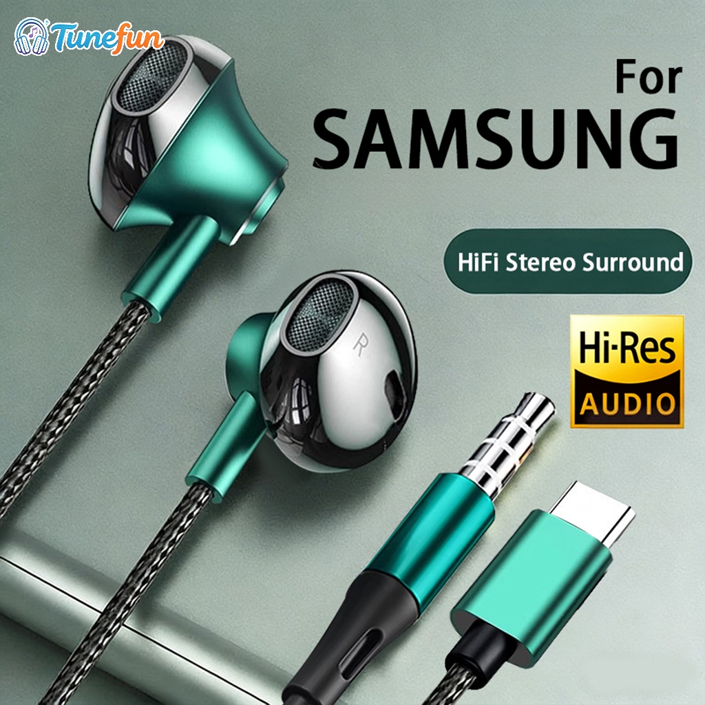 สำหรับ Samsung Galaxy S24 23 9D ทุกประเภท C USB สายหูฟังไฮไฟเบสสเตอริโอควบคุมระดับเสียงไมโครโฟน 3.5 มม wired earphones