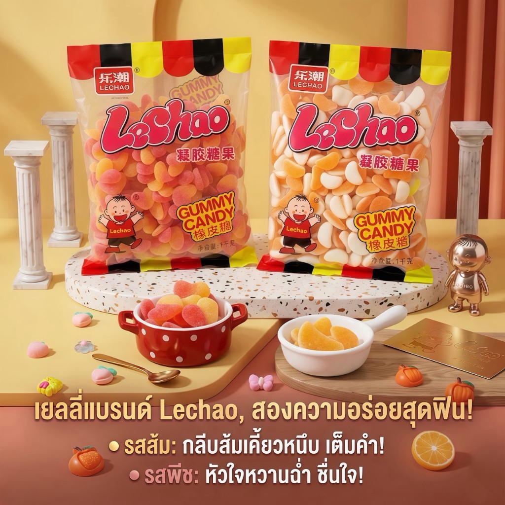 🍑 เยลลี่รสพีช&เยลลี่รสส้ม 🍊 ถุงใหญ่คุ้มค่า 1 กิโล เต็มคำหวานหอม เคี้ยวสนุกทุกชิ้น