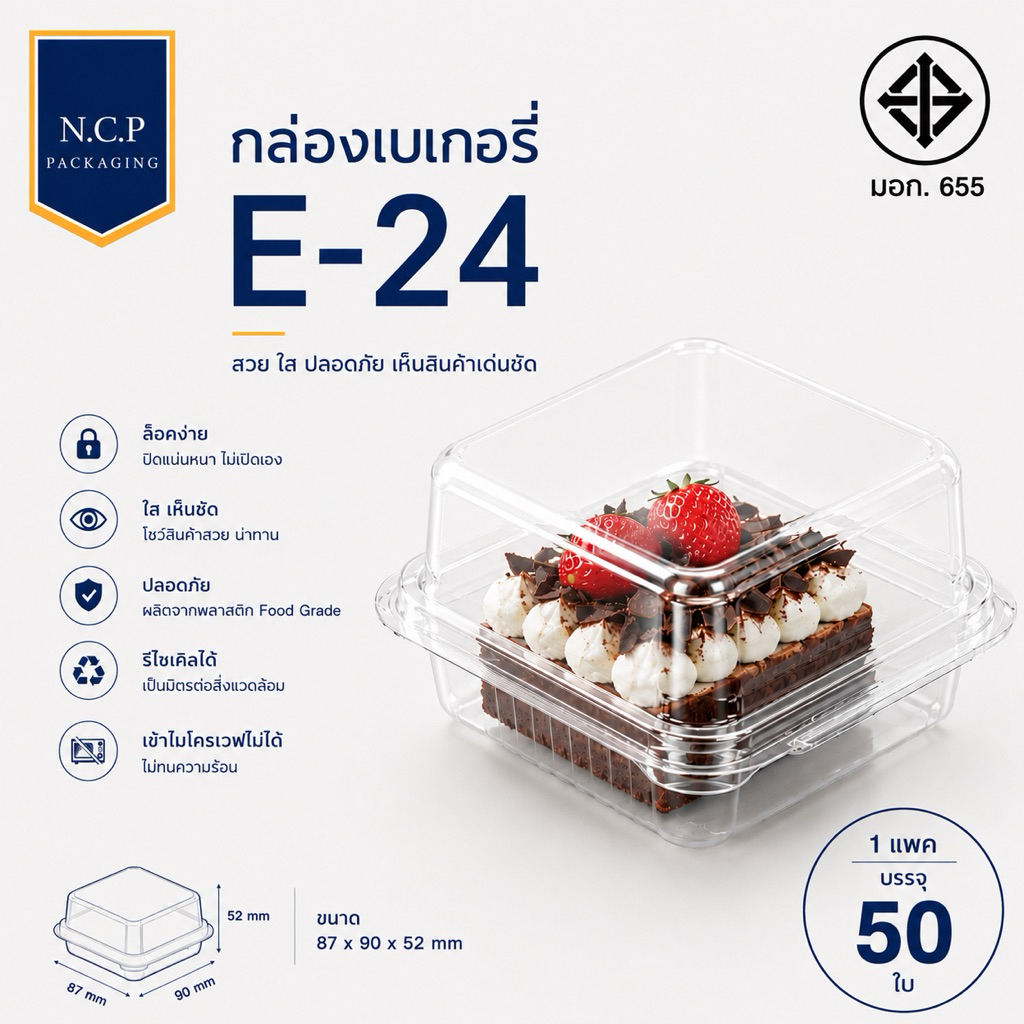 กล่องเค้กเบเกอรี่ E-24 1 แพค/50 ชิ้น