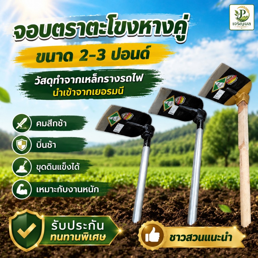 จอบขุดดิน จอบ จอบพร้อมด้ามผสมปูน ตราจระเข้ ของแท้100%
