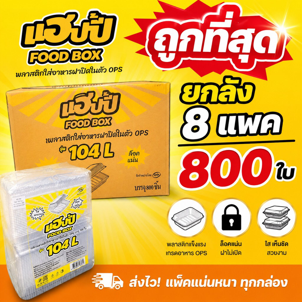 ยกลัง 800 ใบ กล่องพลาสติกใส ตราแฮปปี้ (Happy) รุ่น 104 L