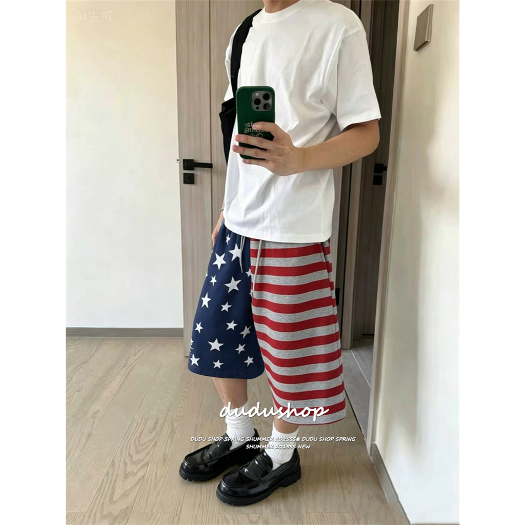 [Hip hop printed wide leg cropped pants]เกาหลีรุ่นวินเทจผู้หญิงเทรนด์กีฬาสไตล์ฮิปฮอปพิมพ์ขากว้างคาปรีกางเกง