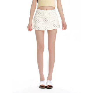 [Double layered shorts skirt with zipper]สไตล์อเมริกันวินเทจผู้หญิงกีฬาลมสบาย ๆ ลายจุดเต็มพิมพ์กางเกงขาสั้นกระโปรง
