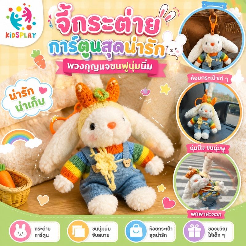🌈จี้กระต่ายการ์ตูน🐇 พวงกุญแจกระต่ายขนฟูน่ารัก ตุ๊กตาห้อยกระเป๋าสุดน่ารัก ของเล่นเด็กผู้หญิง