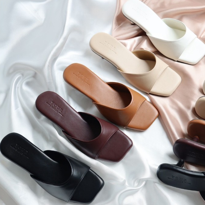YOURSHOES Z21 (เท้าอวบ +1ไซส์) / รองเท้าส้นสูง 1นิ้ว รองเท้าหนังนิ่ม รองเท้าแบบสวม
