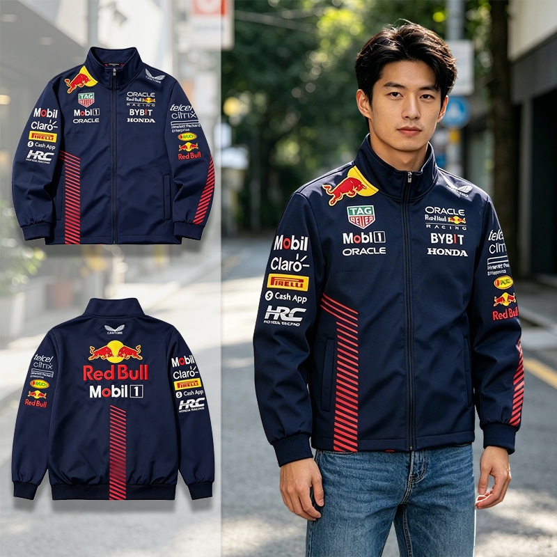 【พร้อมส่ง】Redbull F1 เสื้อแจ็กเก็ตแข่งรถ วินเทจ แขนยาว ปักลาย มีซิป สำหรับกีฬากลางแจ้ง ใส่ได้ทั้งชาย
